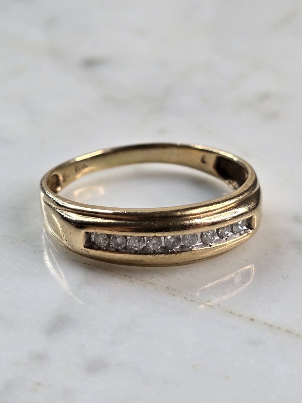 Mens Vintage Estate 10k Yellow Gold Diamond Ring 3.0g #E5185